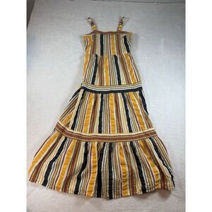 Loft Women's 00P Striped Tiered Maxi Swing Square Neck Back Zipper Summer Dress